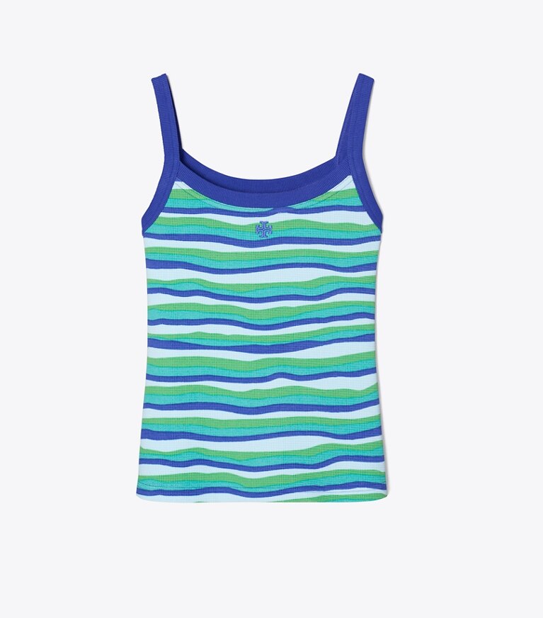 Tory Burch diseñador ropa de playa Camiseta de algodón a rayas sin mangas en Blue Stripe frente