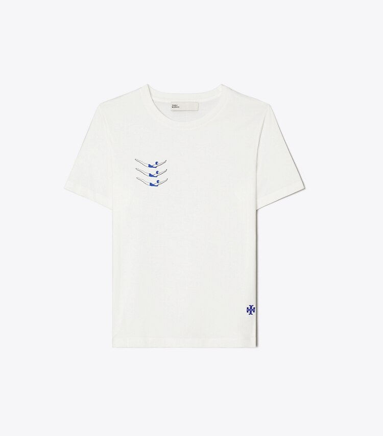 Tory Burch diseñador tops Camiseta de algodón Swimmers en White frente