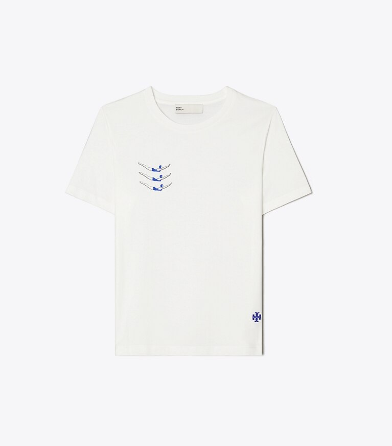 Tory Burch diseñador tops Camiseta de algodón Swimmers en White frente