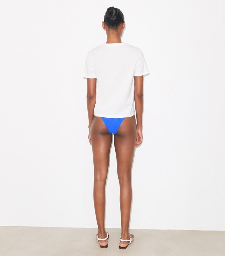 Tory Burch diseñador tops Camiseta de algodón Swimmers en White parte posterior en modelo