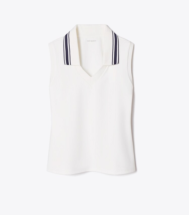 Tory Burch diseñador tops Camiseta de tenis sin mangas con cuello en V en Snow White frente