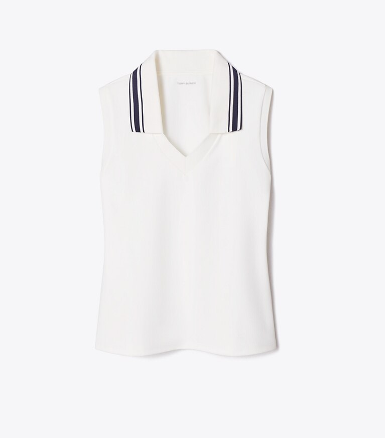 Tory Burch diseñador tops Camiseta de tenis sin mangas con cuello en V en Snow White frente
