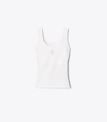 Tory Burch diseñador tops Camiseta de tenis sin mangas con logo en relieve en Snow White frente