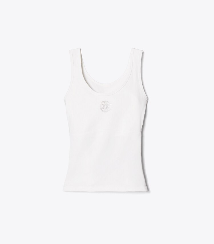 Tory Burch diseñador tops Camiseta de tenis sin mangas con logo en relieve en Snow White frente