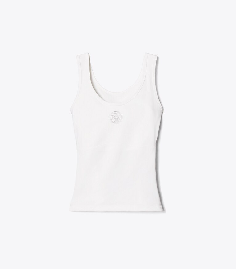 Tory Burch diseñador tops Camiseta de tenis sin mangas con logo en relieve en Snow White frente