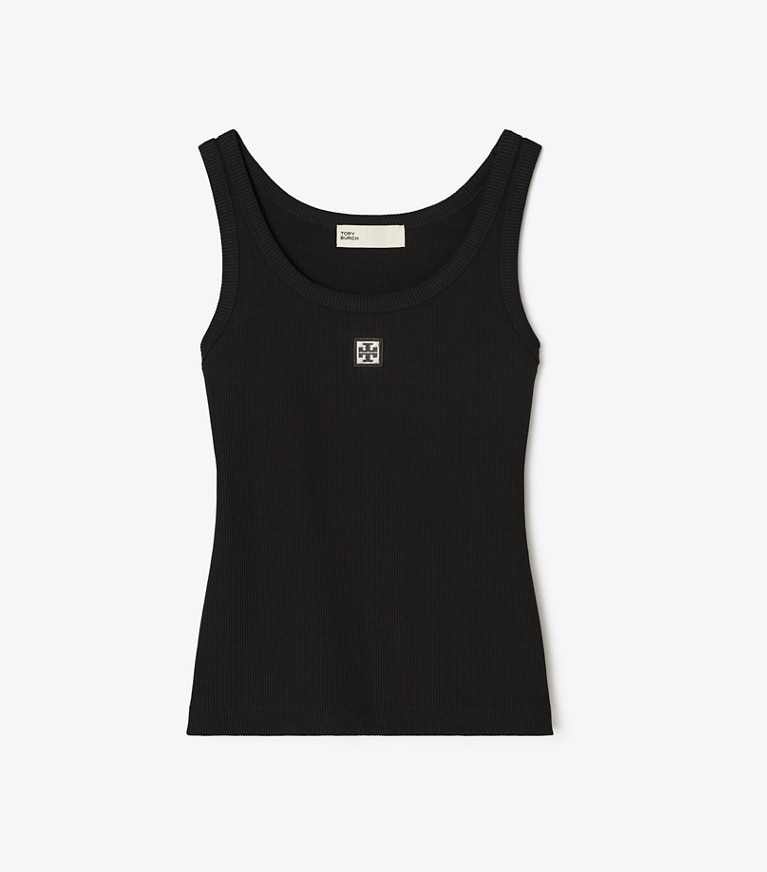 Tory Burch diseñador partes de arriba Camiseta de tirantes de algodón con cuello redondo en Black frente