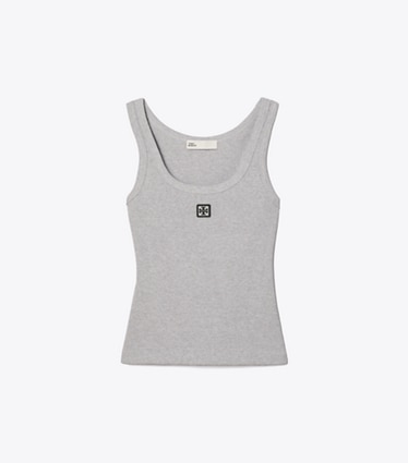 Tory Burch diseñador tops Camiseta de tirantes de algodón con cuello redondo en Medium Heather Gray frente