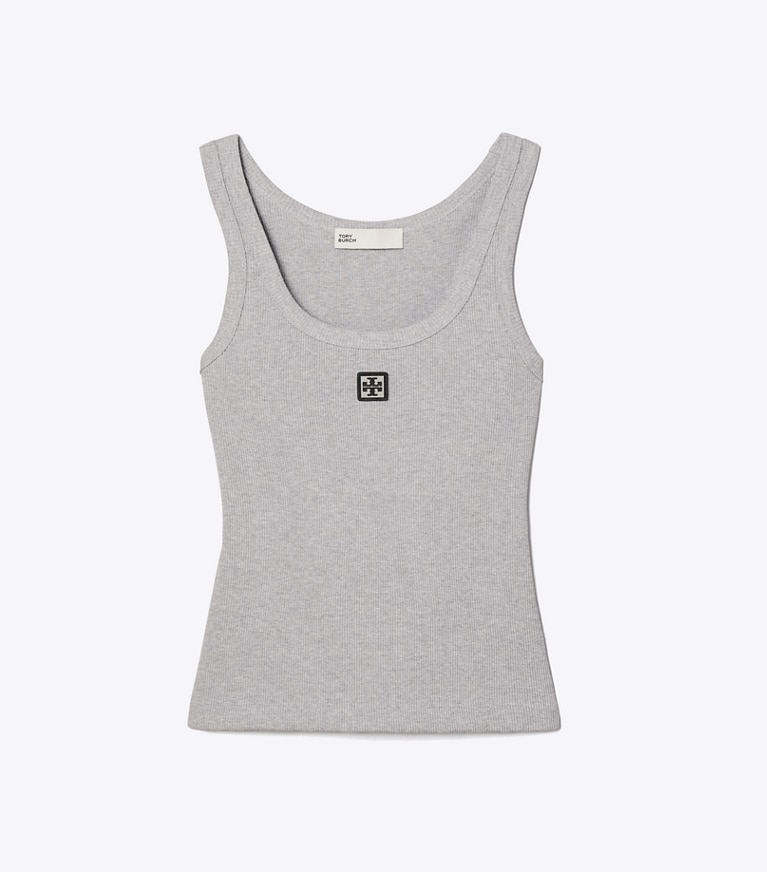 Tory Burch diseñador partes de arriba Camiseta de tirantes de algodón con cuello redondo en Medium Heather Gray frente