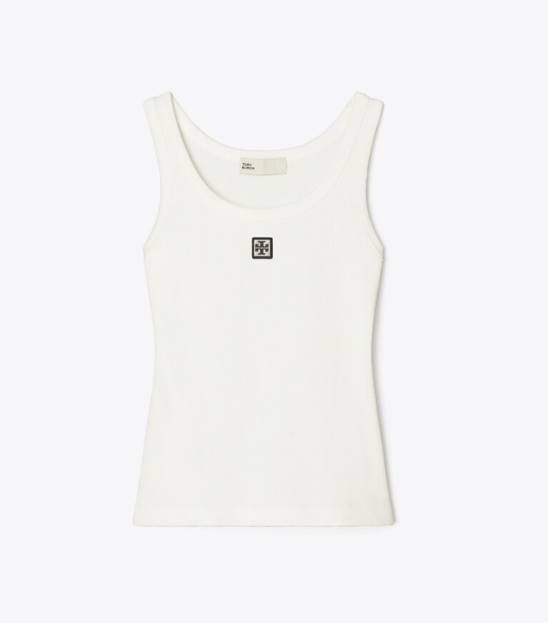 Tory Burch diseñador tops Camiseta de tirantes de algodón con cuello redondo en Snow White frente
