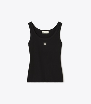 Tory Burch diseñador tops Camiseta de tirantes de algodón con escote redondo en Black frontal