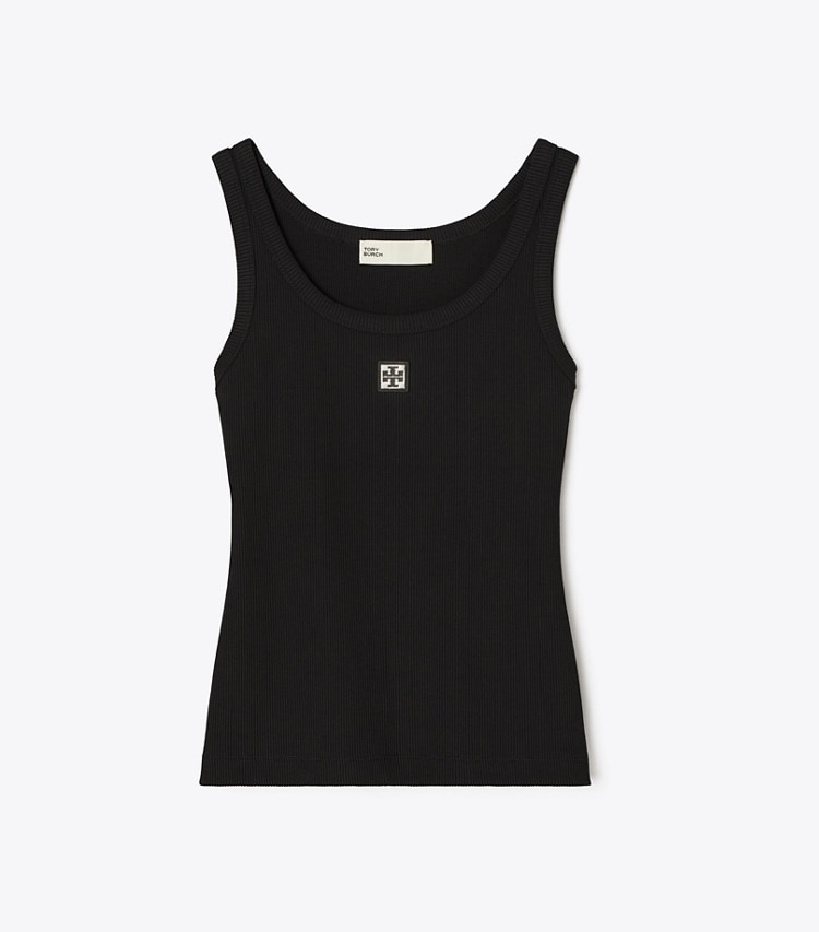 Tory Burch diseñador tops Camiseta de tirantes de algodón con escote redondo en Black frontal