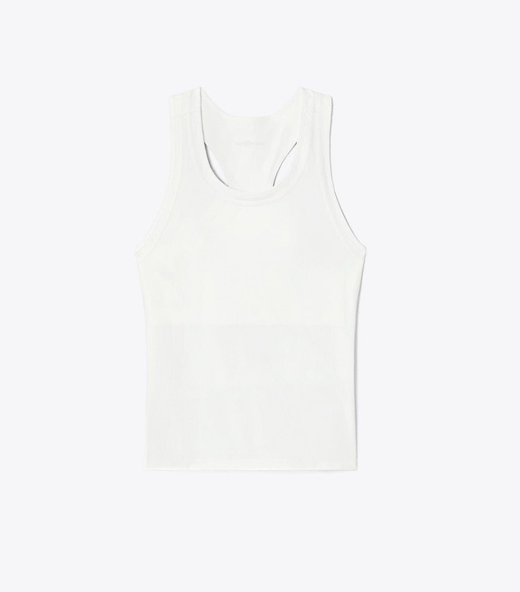 Tory Sport diseñador tops Camiseta de tirantes de tenis con espalda nadadora de punto técnico en Snow White frontal