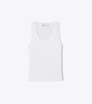 Tory Burch diseñador suéteres Camiseta de tirantes de viscosa Pointelle en White frente