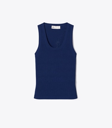Tory Burch diseñador suéteres Camiseta de tirantes de viscosa Pointelle en Ocean frente