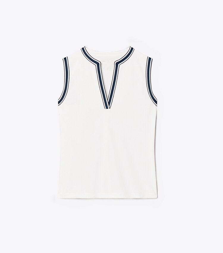 Tory Sport diseñador tops Camiseta sin mangas tipo túnica de piqué técnico en Snow White frente
