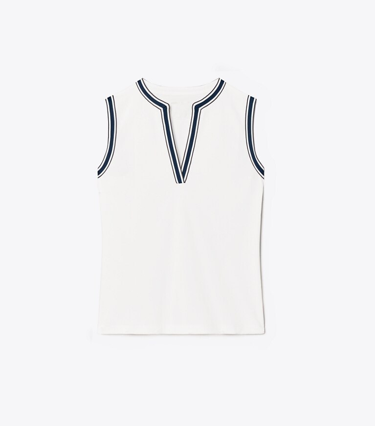 Tory Sport diseñador tops Camiseta sin mangas tipo túnica de piqué técnico en Snow White frente
