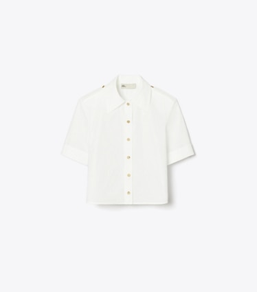 Tory Burch designer oberteile Camp Freizeithemd aus Popeline in White front