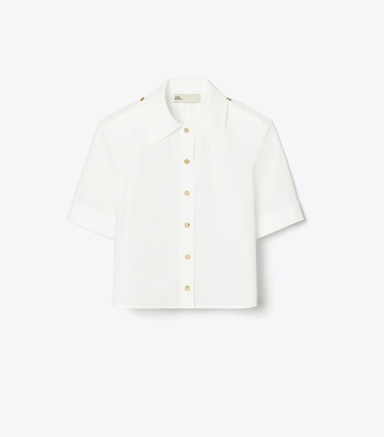 Tory Burch designer oberteile Camp Freizeithemd aus Popeline in White front