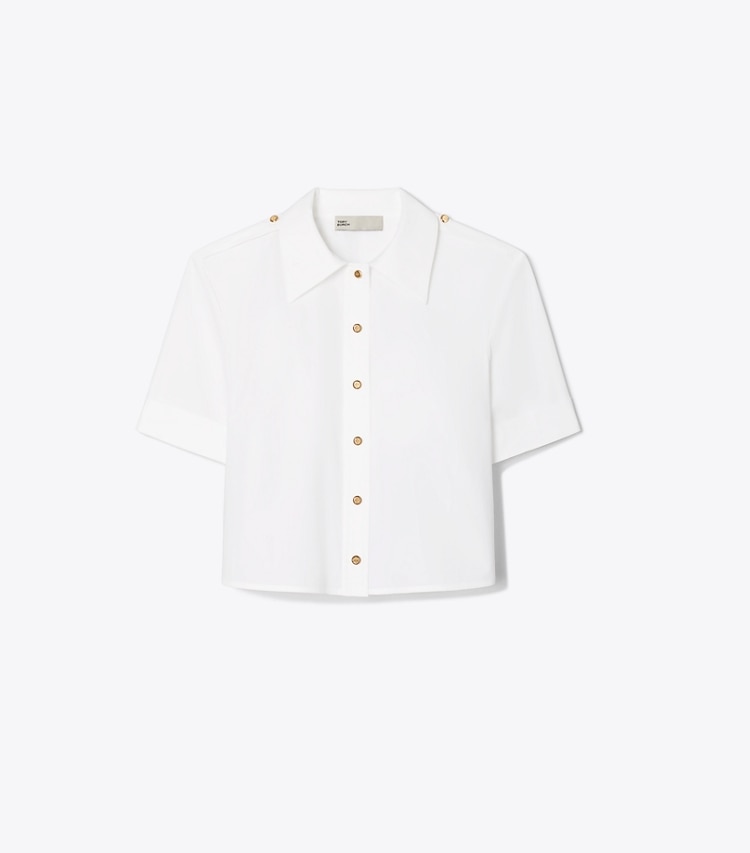 Tory Burch designer oberteile Camp Freizeithemd aus Popeline in White front