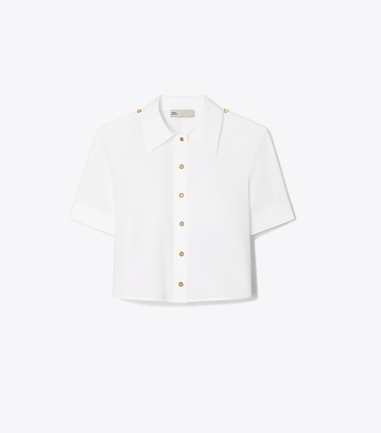 Tory Burch designer oberteile Camp Freizeithemd aus Popeline in White front