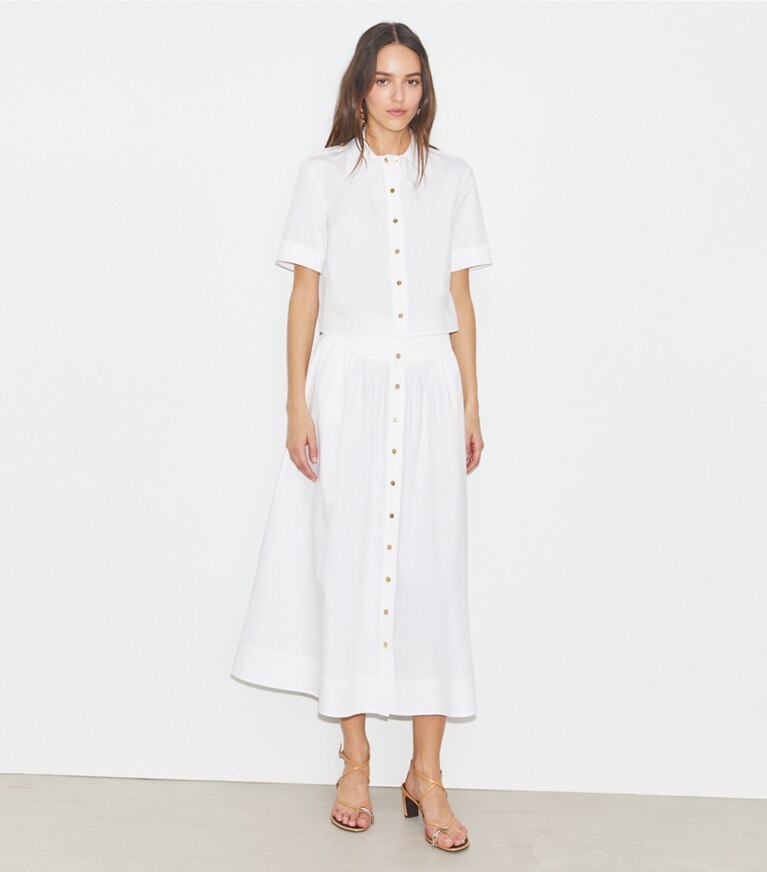 Tory Burch designer oberteile Camp Freizeithemd aus Popeline in White front