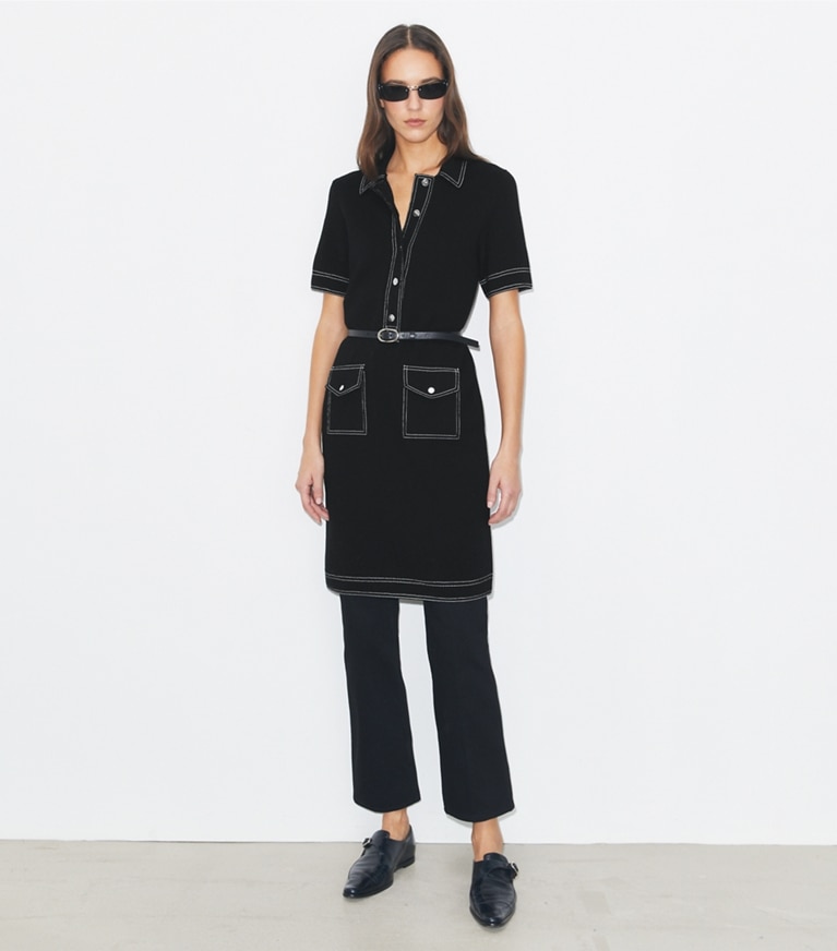 Tory Burch designer kleider Camp-Kleid aus Wolle mit Steppnähten in Black front