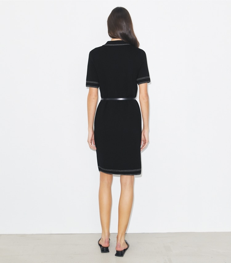 Tory Burch designer kleider Camp-Kleid aus Wolle mit Steppnähten in Black on model back