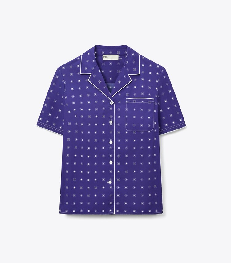 Tory Burch designer strandmode Camp Shirt aus Twill in Ballpoint Ink Nothing Ditsy front
