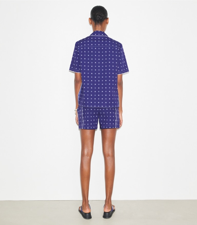 Tory Burch designer strandmode Camp Shirt aus Twill in Ballpoint Ink Nothing Ditsy front