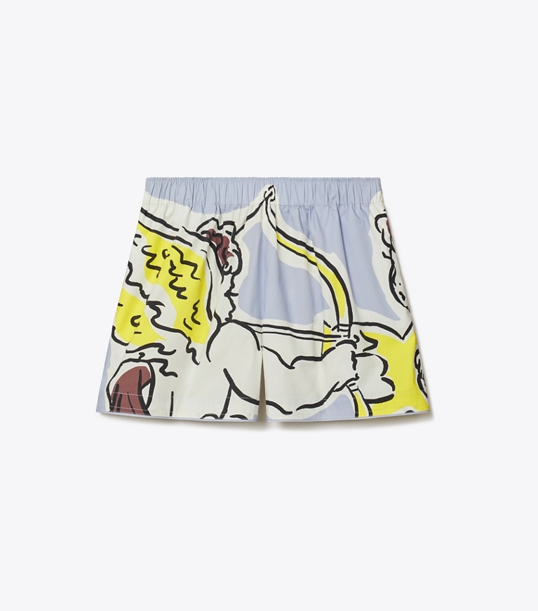 Tory Burch designer strandmode Camp Shorts aus Baumwolle in Lilac Cherubs front