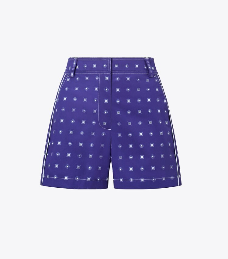 Tory Burch designer strandmode Camp Shorts aus Twill in Ballpoint Ink Nothing Ditsy front