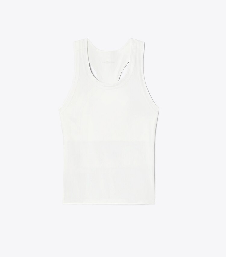 Tory Sport designer tops Canotta da tennis con righe a contrasto in Snow White front
