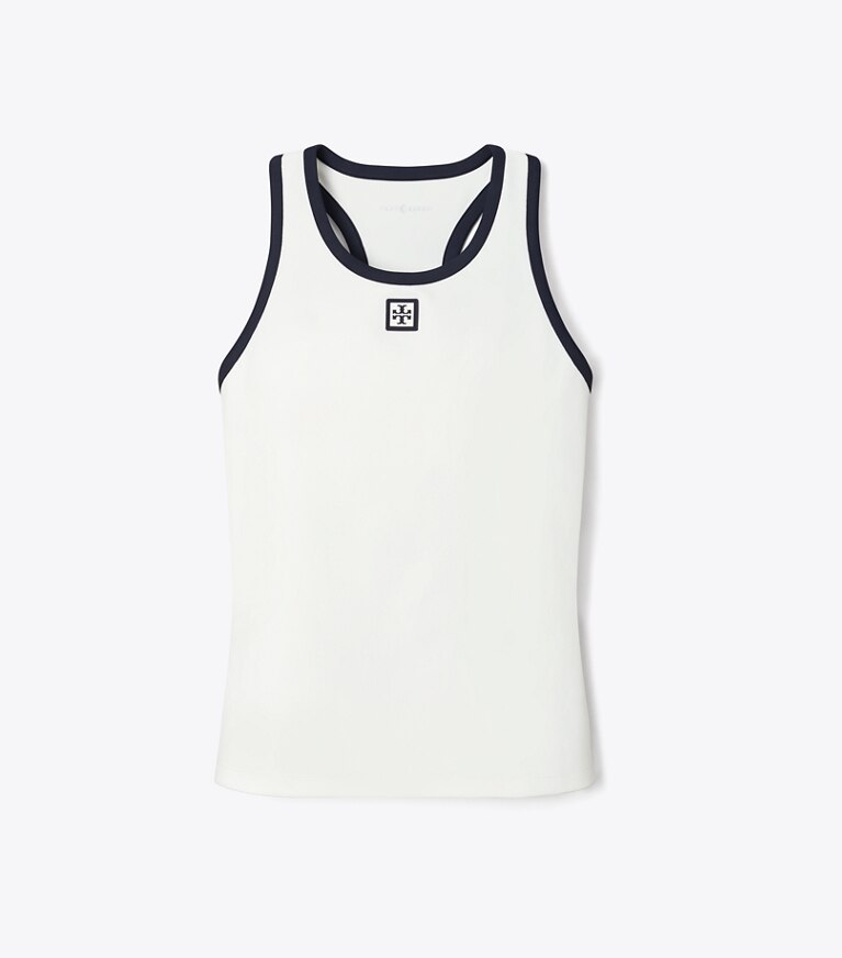 Tory Burch designer tops Canotta da tennis in jersey in Snow White / Deep Navy front