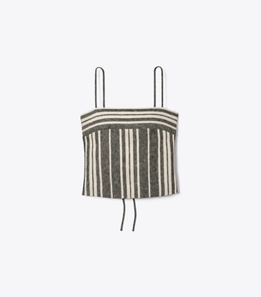 Tory Burch designer copricostume Canotta in lino con fodera in Black / Ivory front