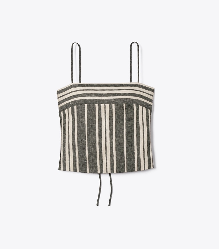 Tory Burch designer copricostume Canotta in lino con fodera in Black / Ivory front