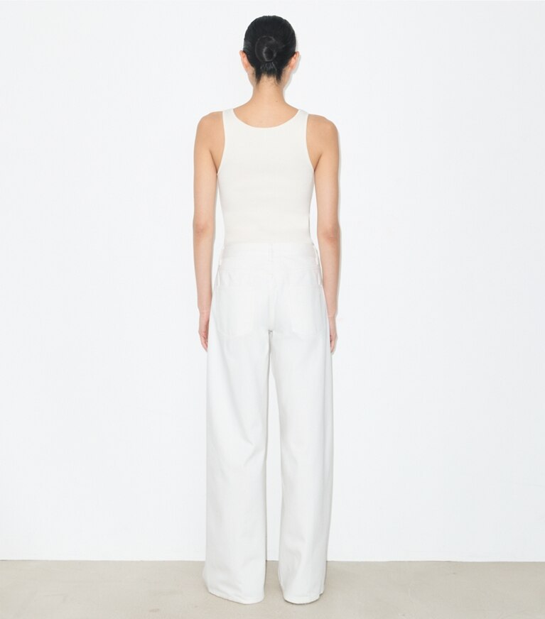 Tory Burch designer tops Canotta in maglia di viscosa in New Ivory on model back
