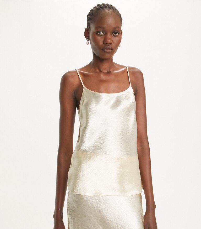 Tory Burch designer tops Canotta in raso in French Cream front
