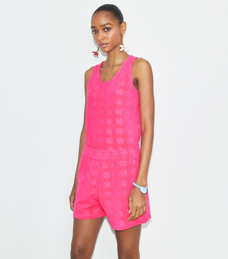Tory Burch designer copricostume Canotta in spugna in Bold Pink on model detail
