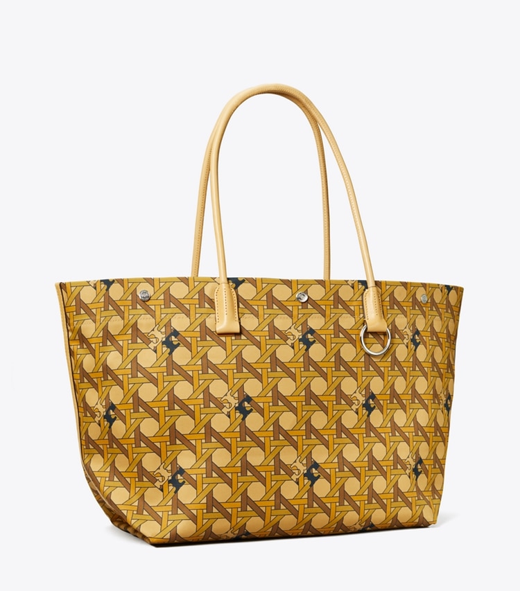 Tory Burch designer tote bags Canvas Basketweave Tote in Tan Basketweave angle