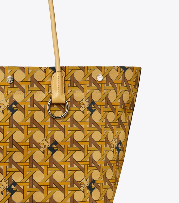 Tory Burch designer tote bags Canvas Basketweave Tote in Tan Basketweave detail