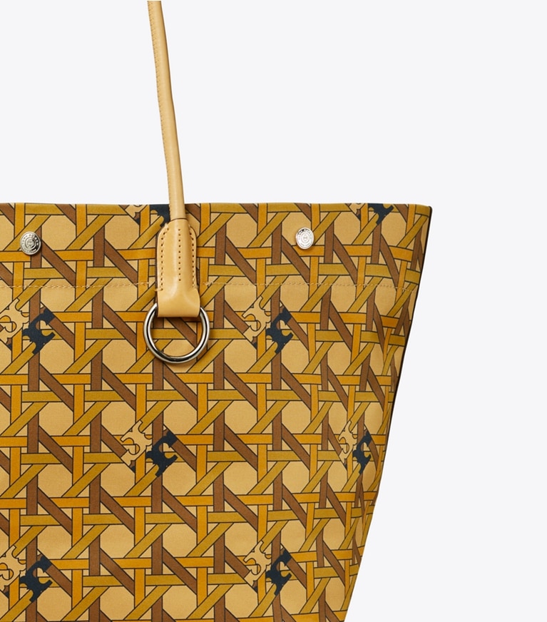 Tory Burch designer tote bags Canvas Basketweave Tote in Tan Basketweave angle