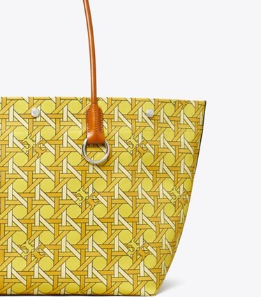 Tory Burch designer tote bags Canvas Basketweave Tote in Saffron Basketweave angle