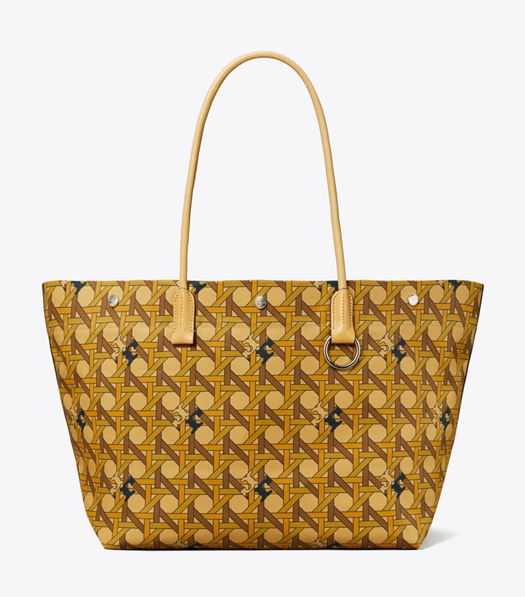 Tory Burch designer tote bags Canvas Basketweave Tote in Tan Basketweave angle