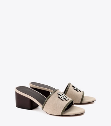 Tory Burch designer サンダル キャンバス ブロックヒール in Canvas / Soft Ivy angle