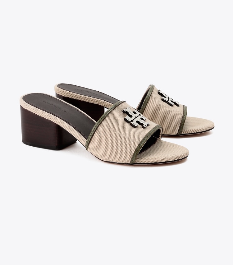 Tory Burch designer サンダル キャンバス ブロックヒール in Canvas / Soft Ivy angle