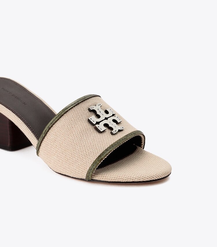 Tory Burch designer サンダル キャンバス ブロックヒール in Canvas / Soft Ivy ディテール