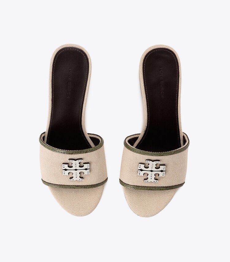 Tory Burch designer サンダル キャンバス ブロックヒール in Canvas / Soft Ivy オーバーヘッド