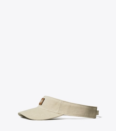 Tory Burch designer hats Canvas Logo Visor in Natural Brown angle