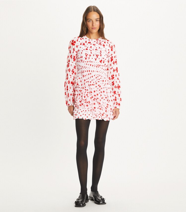 Tory Burch designer kleider Cap Taftkleid in Red Tossed Bow modell von vorn