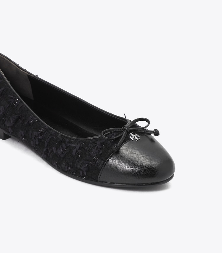 Tory Burch designer フラット キャップトゥ バレエ ワイド in MIDNIGHT TWEED / PERFECT BLACK ディテール